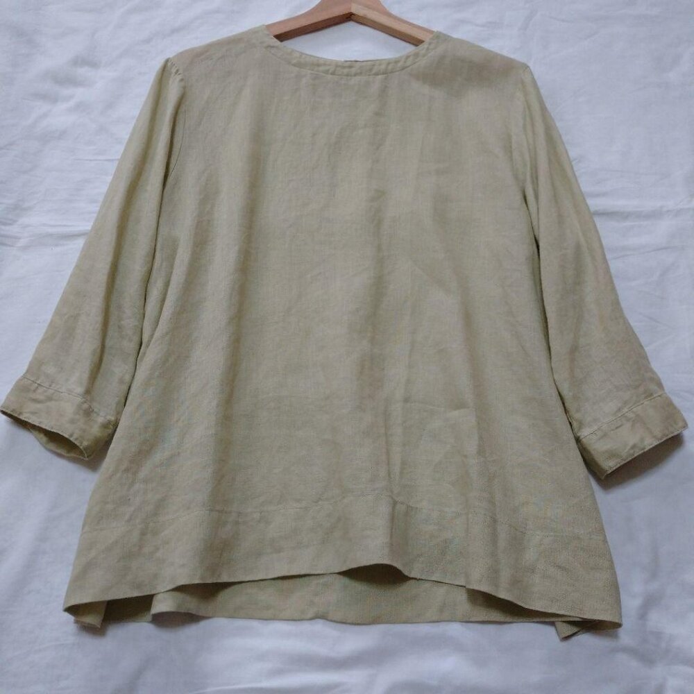 Cagey Linen Blouse 3/4 Sleeves Shirt Size L